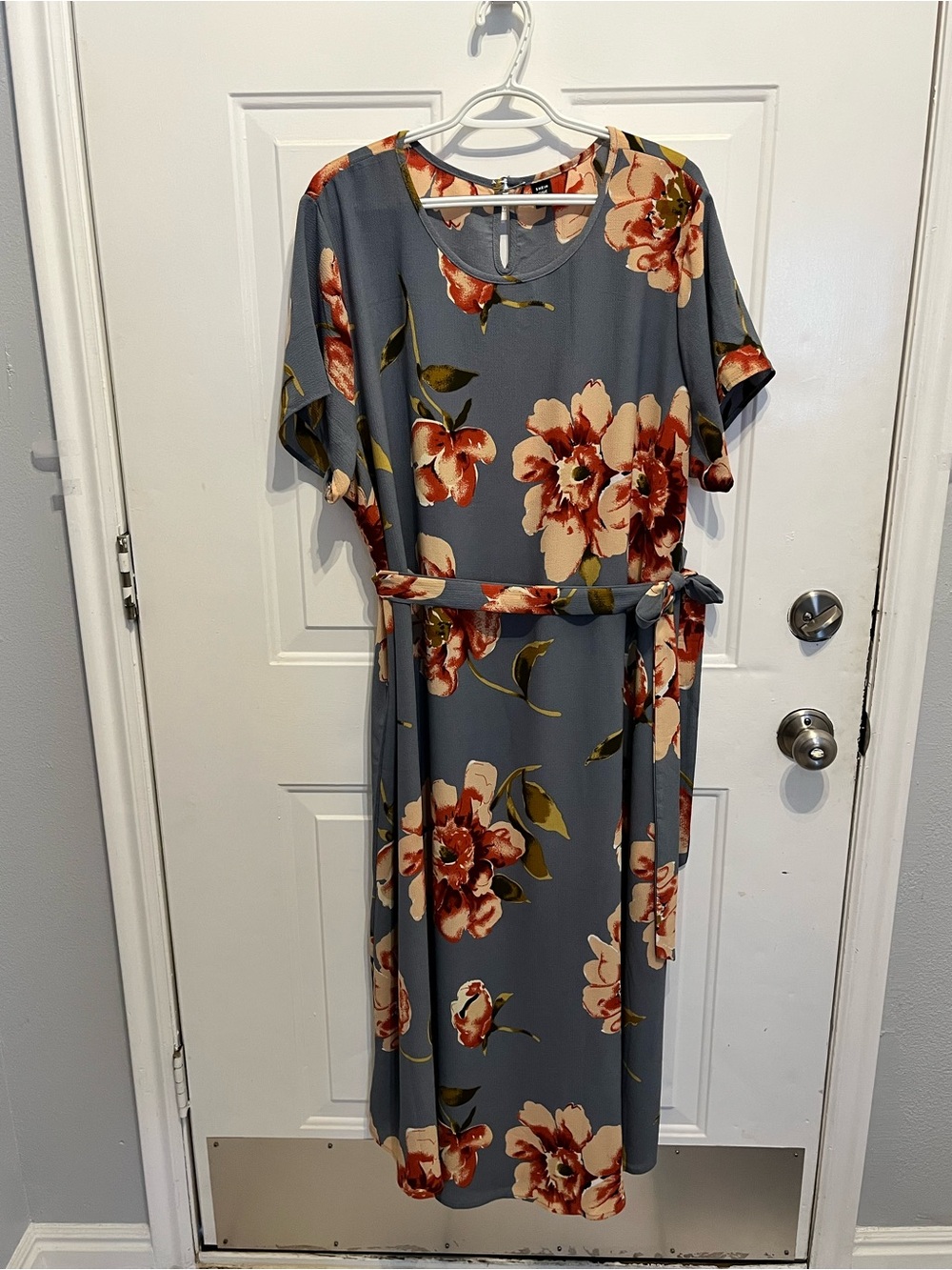 SHEIN Slate Blue Floral Maxi Dress with Tie Waist